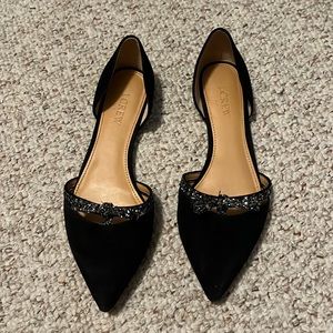 J. Crew Suede Glitter Bow D’Orsay Flats